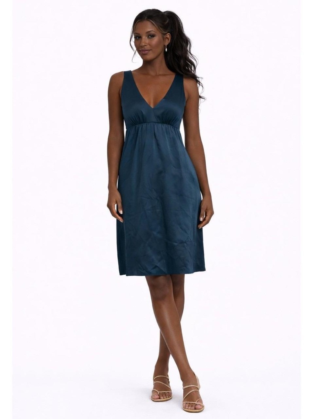 The Limited Teal Silk V-Neck Dress